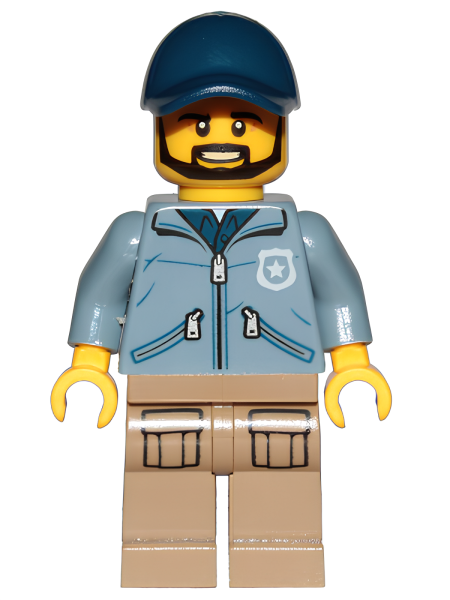 Минифигурка Lego Mountain Police - Officer Male, Beard, Dark Blue Cap, Sand Blue Jacket cty0887